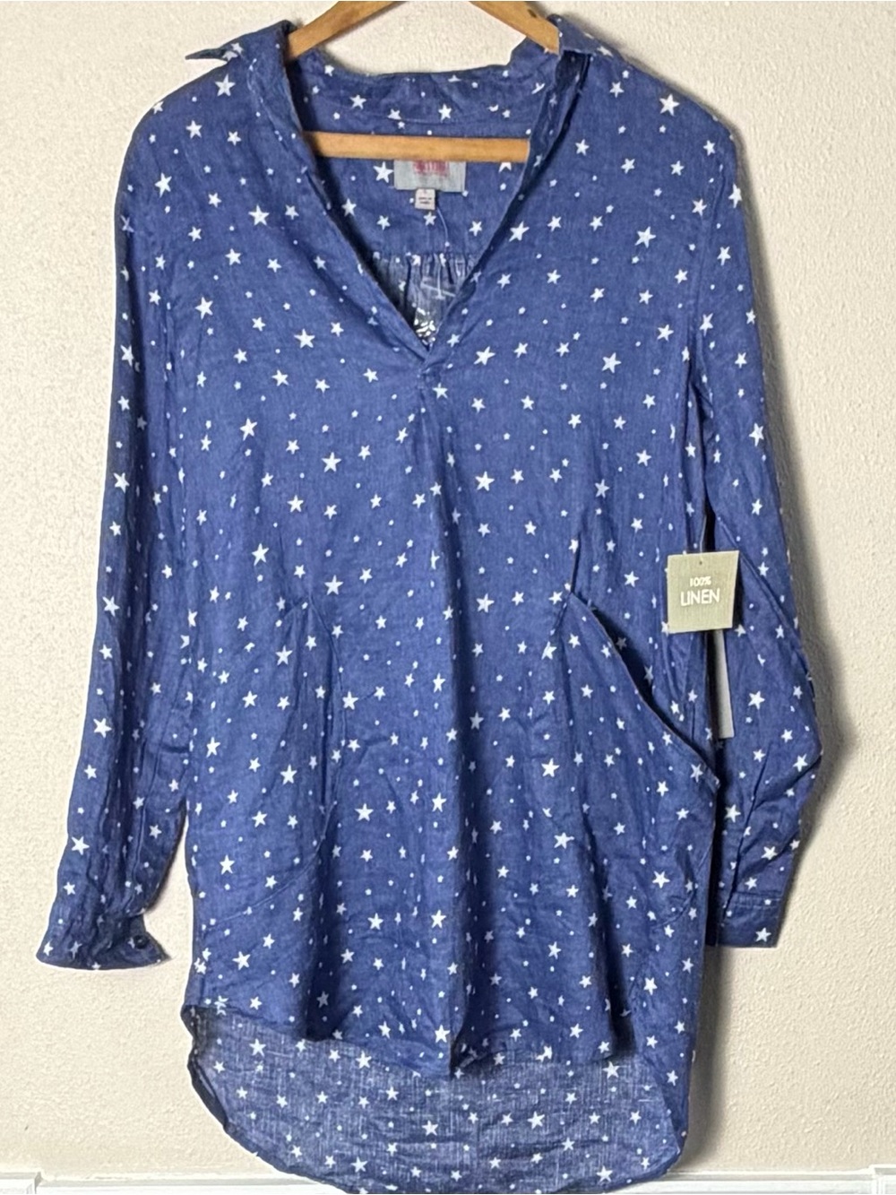 For Cynthia Blue Star-Print Linen Tunic